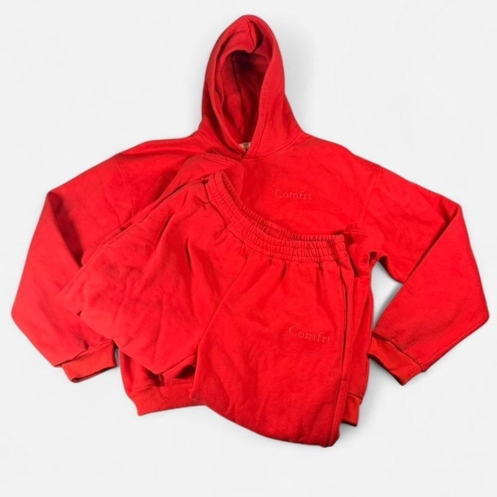 Comfrt Minimalist Crimson Red Set Hoodie / Pants Size Unisex 2XL Boxy Fit